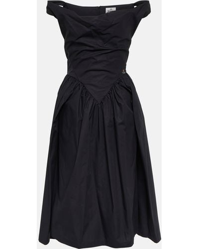 Vivienne Westwood Gathered Cotton Poplin Midi Dress - Black