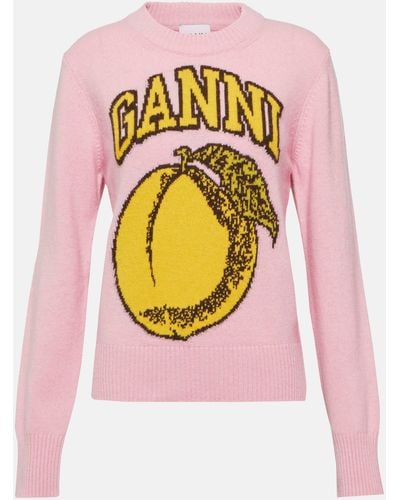 Ganni Intarsia Wool-blend Sweater - Pink