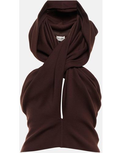 Saint Laurent Hooded Wool Top - Brown