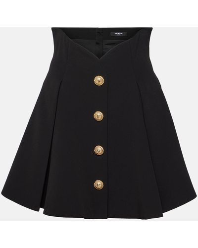 Balmain Pleated Crepe Miniskirt - Black