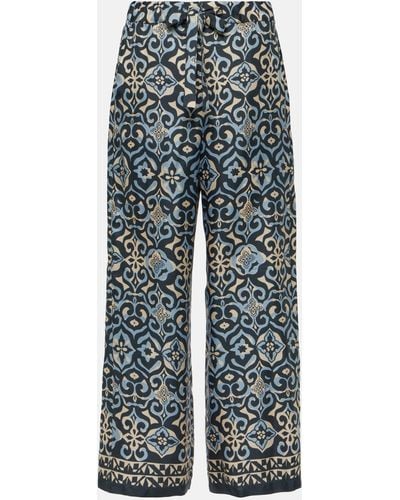 Max Mara Navona Printed Silk Wide-leg Pants - Blue
