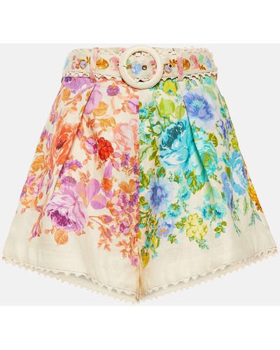 Zimmermann Belted Floral Ramie Shorts - White