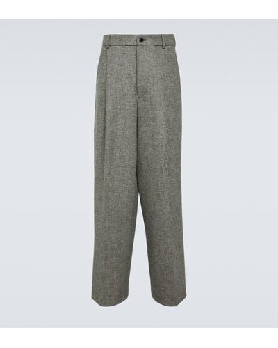 Dries Van Noten Wool Tweed Straight Pants - Grey