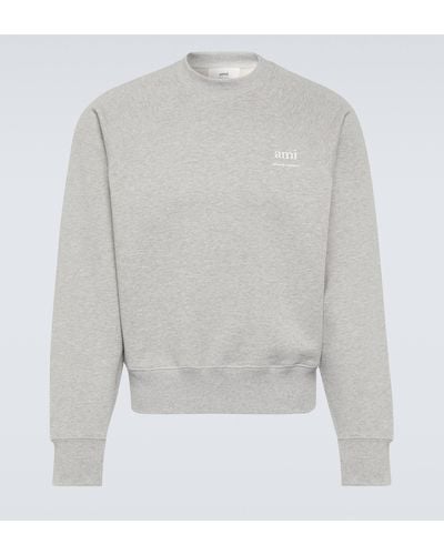 Ami Paris Logo Cotton Fleece Sweatshirt - Grey
