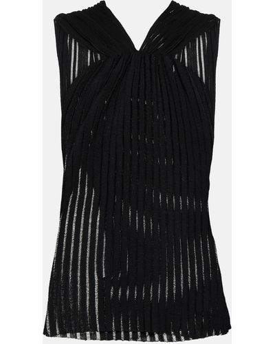 Saint Laurent Ruched Ribbed-knit Cotton Top - Black