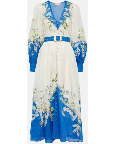 ALÉMAIS Rita Floral-appliquéd Midi Dress - Blue