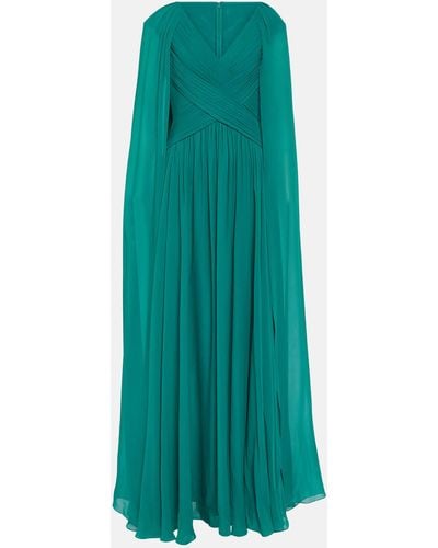 Elie Saab Caped Silk-blend Gown - Green