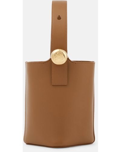 Loewe Pebble Mini Leather Bucket Bag - Brown