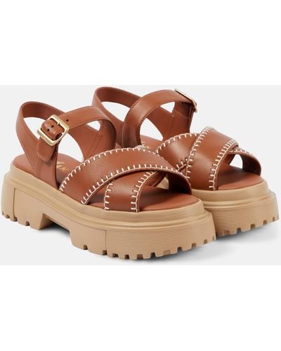 Hogan Leather Slingback Sandals - Brown