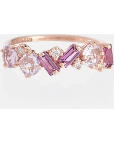 Suzanne Kalan Amalfi 14kt Rose Gold Ring With Diamonds, Rhodolite And Amethyst - Pink