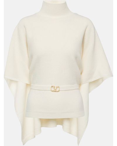 Valentino Caped Virgin Wool Turtleneck Sweater - White