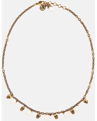 Alexander McQueen Skull Faux Pearl-embellished Necklace - Metallic