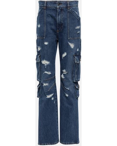 Dolce & Gabbana Distressed High-rise Cargo Jeans - Blue