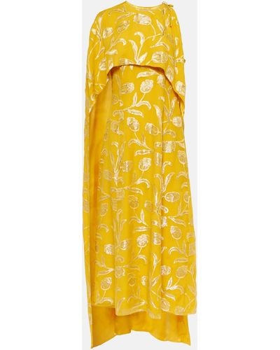 Markarian Caped Silk-blend Midi Dress - Yellow