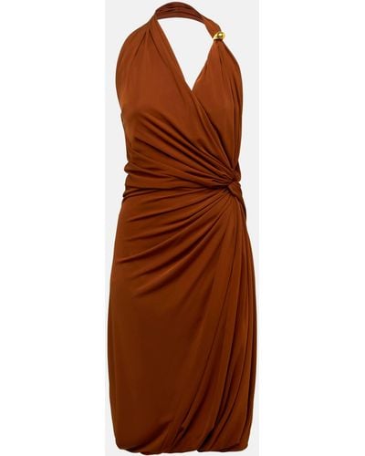 Bottega Veneta Drop Gathered Jersey Midi Dress - Brown
