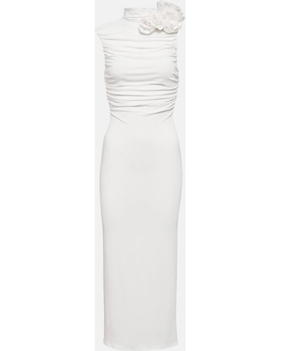 Magda Butrym Bridal Floral-applique Ruched Midi Dress - White