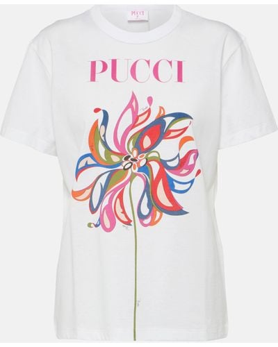 Emilio Pucci Logo Printed Cotton Jersey T-shirt - White