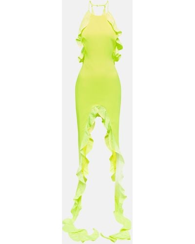 David Koma Asymmetric Ruffled Midi Dress - Green