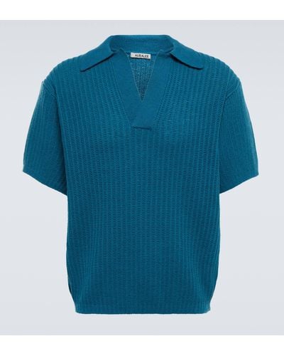 AURALEE Ribbed-knit Cotton And Wool Top - Blue