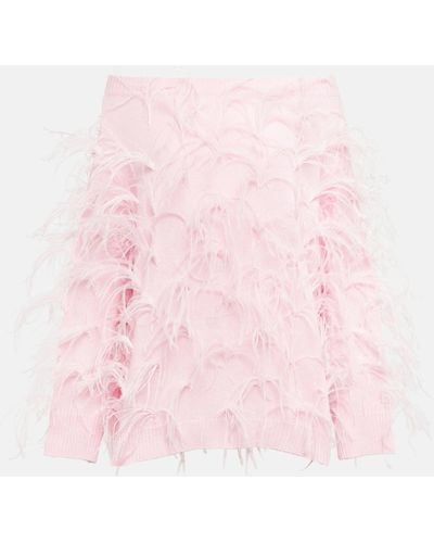 Valentino Feather Embellished Virgin Wool Sweater - Pink