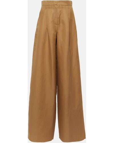 Max Mara Colonia Linen And Silk Wide-leg Pants - Brown