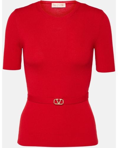 Valentino Vlogo Signature Virgin Wool Top - Red
