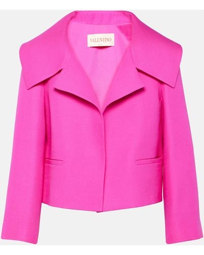 Valentino Cropped Wool And Silk Jacket - Pink