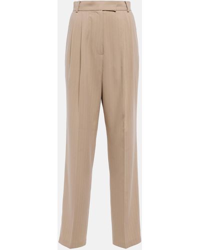 Frankie Shop Bea Striped Crepe Straight Pants - Natural