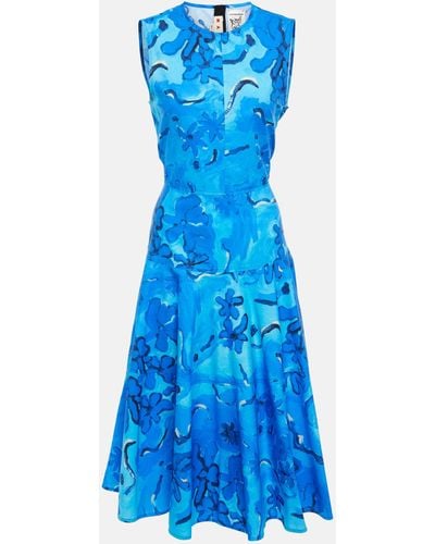 Marni Printed Cotton Midi Dress - Blue