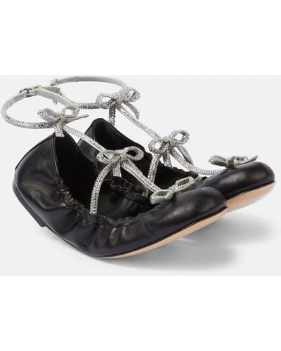 Rene Caovilla Caterina Embellished Leather Ballet Flats - Black