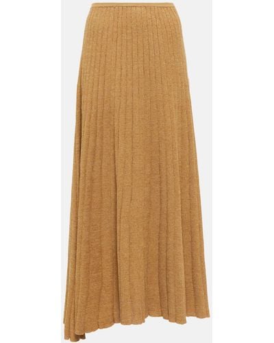 Tory Burch Ribbed-knit Cotton-blend Skirt - Natural