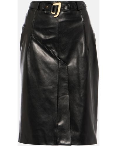 Tom Ford Belted Leather Midi Skirt - Black