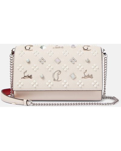 Christian Louboutin Paloma Embellished Leather Clutch - Natural
