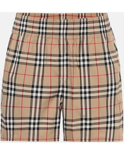 Burberry High-rise Stretch-cotton Shorts - Natural