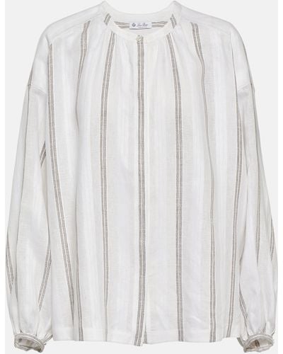 Loro Piana Striped Linen Blouse - White