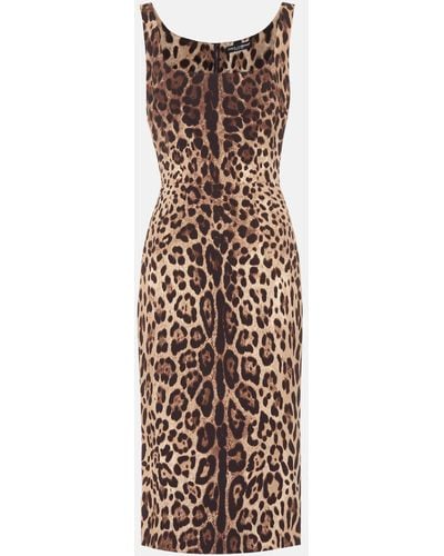 Dolce & Gabbana Leopard-print Stretch-silk Dress - Brown
