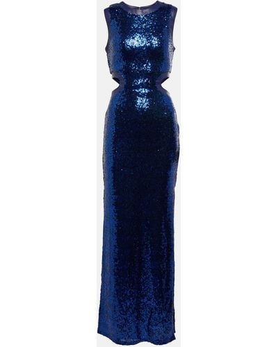 STAUD Sequined Cutout Maxi Dress - Blue