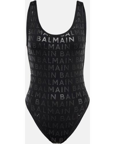 Balmain Logo-print Sleeveless Swimsuit - Black