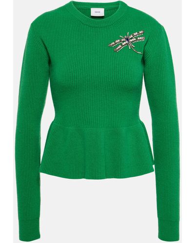 Erdem Ribbed-knit Peplum Wool Sweater - Green