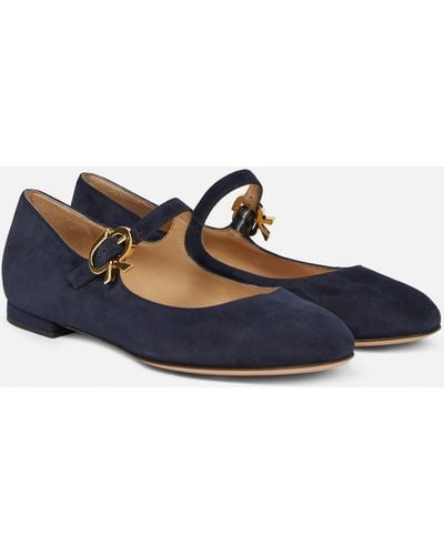 Gianvito Rossi Mary Ribbon Suede Ballet Flats - Blue