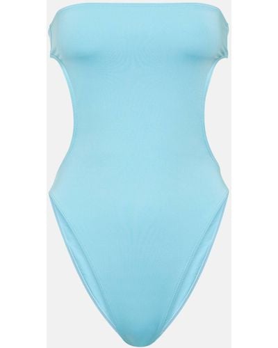 Saint Laurent Cutout Strapless Swimsuit - Blue