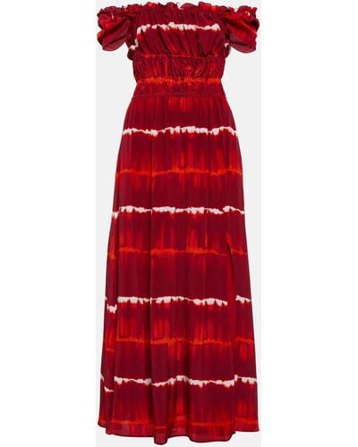 Altuzarra Printed Off-shoulder Silk Midi Dress - Red