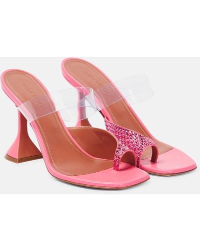 AMINA MUADDI Paloma Embellished Leather And Pvc Mules - Pink