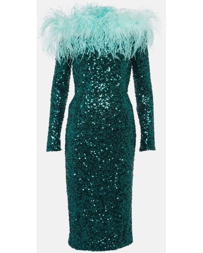Dolce & Gabbana Feather-trimmed Sequined Midi Dress - Green