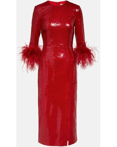 Rebecca Vallance Nika Feather-trimmed Sequined Midi Dress - Red