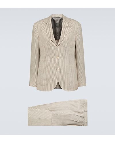 Brunello Cucinelli Striped Linen And Wool Suit - Natural