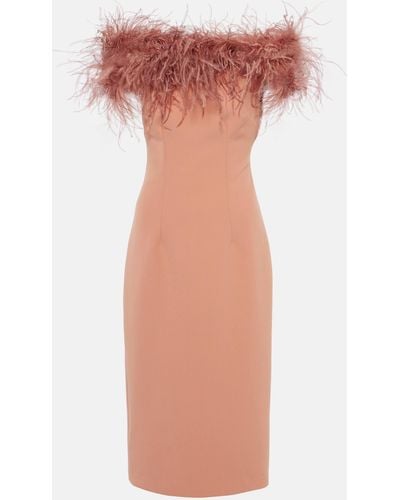 Safiyaa Feather-trimmed Midi Dress - Pink