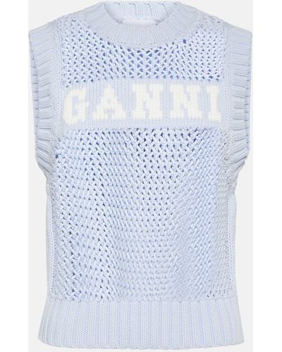 Ganni Logo Cotton-blend Sweater Vest - Blue