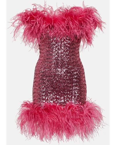 Oséree Feather-trimmed Sequined Minidress - Pink