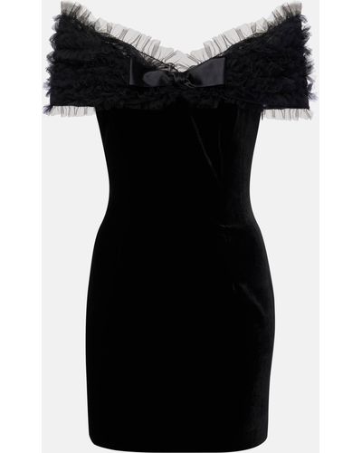 Alessandra Rich Off-shoulder Velvet And Tulle Minidress - Black